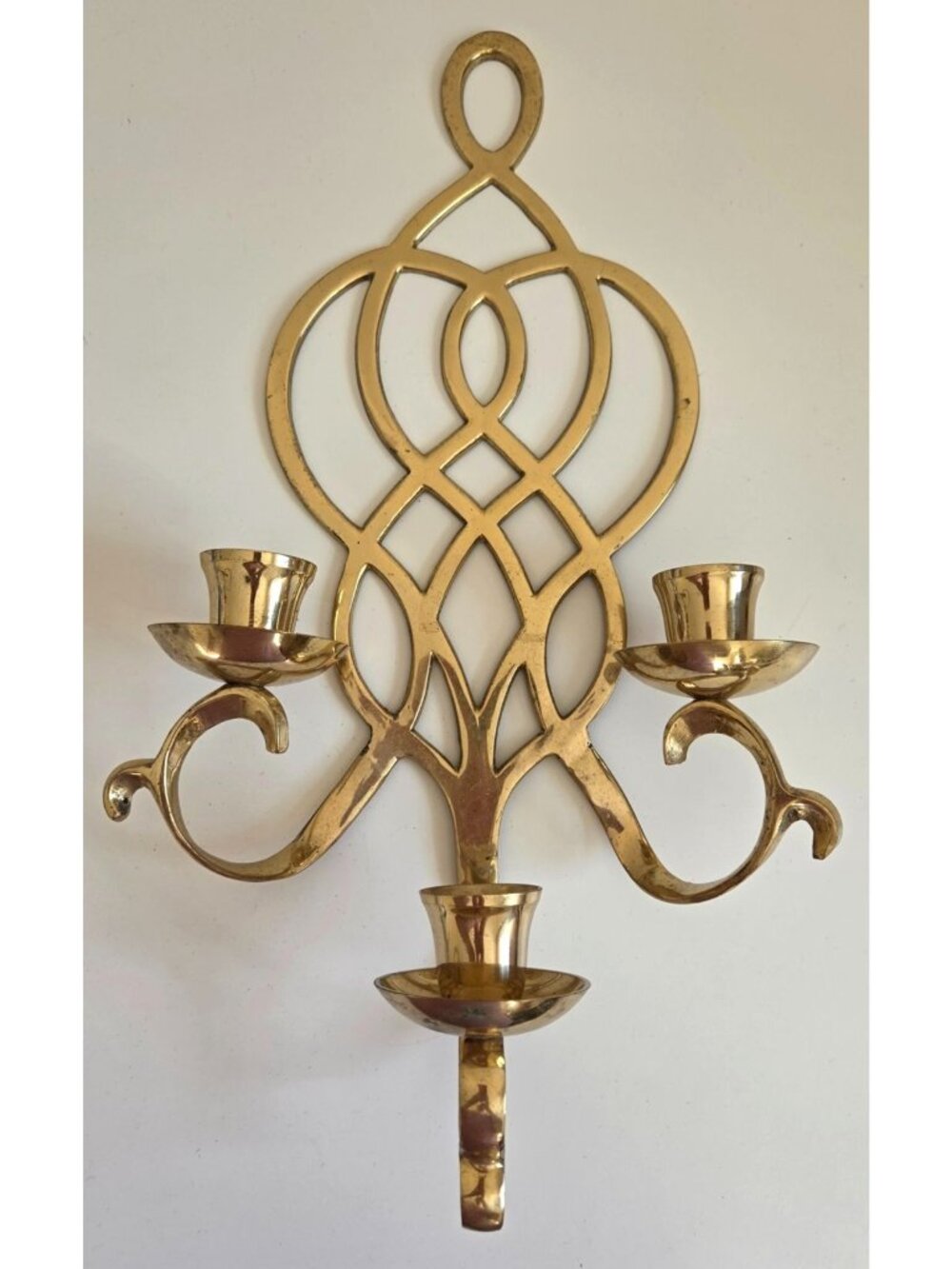 Vtg Brass Wall-Mounted Candle Holder Sconce Regency Scroll Glam Made In India